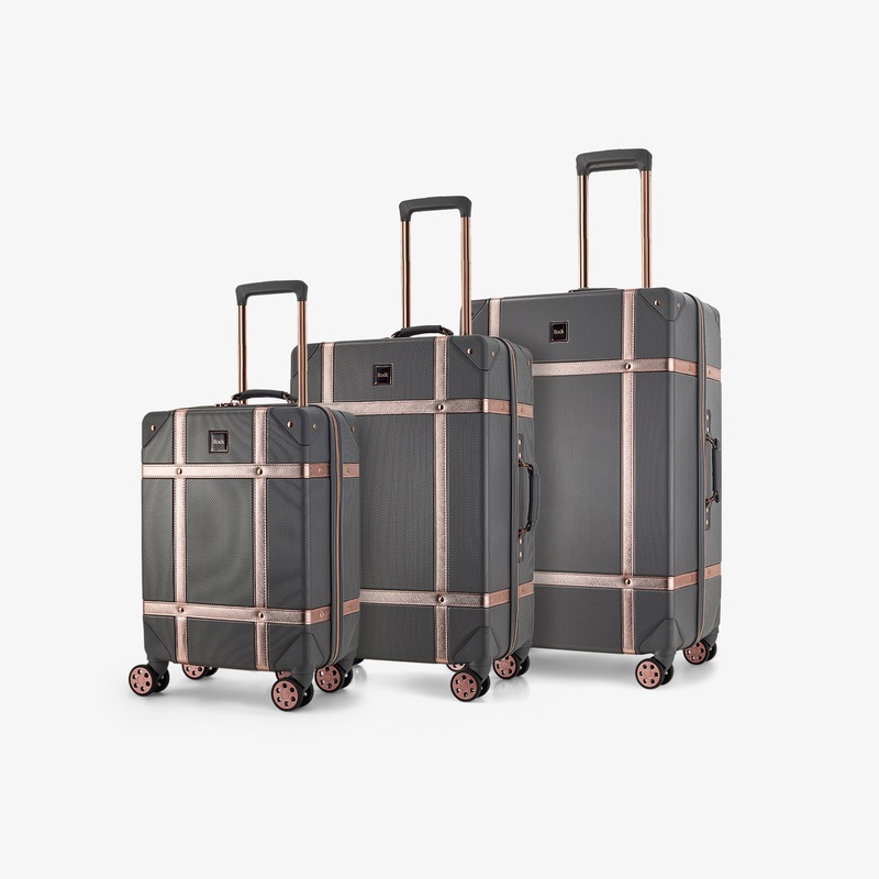 Vintage Set of 3 Suitcases in Charcoal + Rose Gold Charcoal + Rose Gold