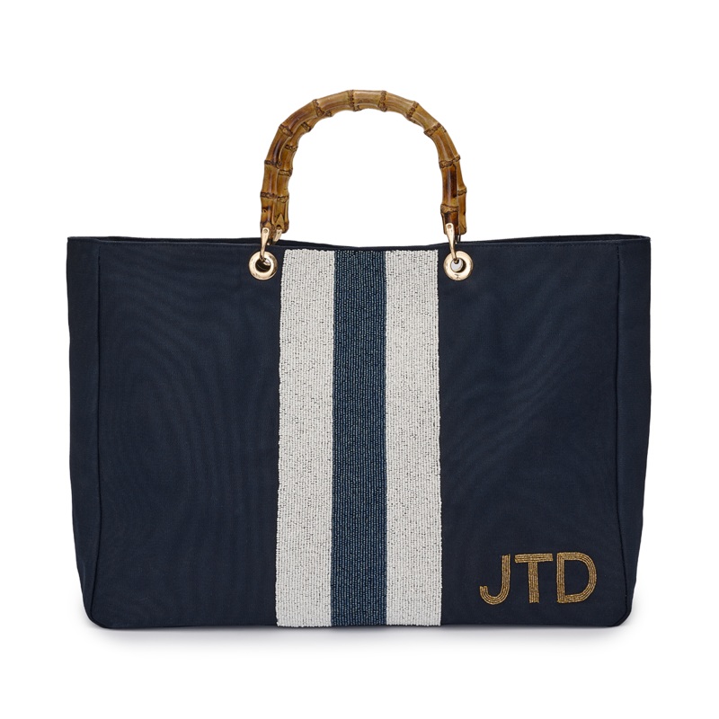 Canvas Beaded Beach Bag – Navy