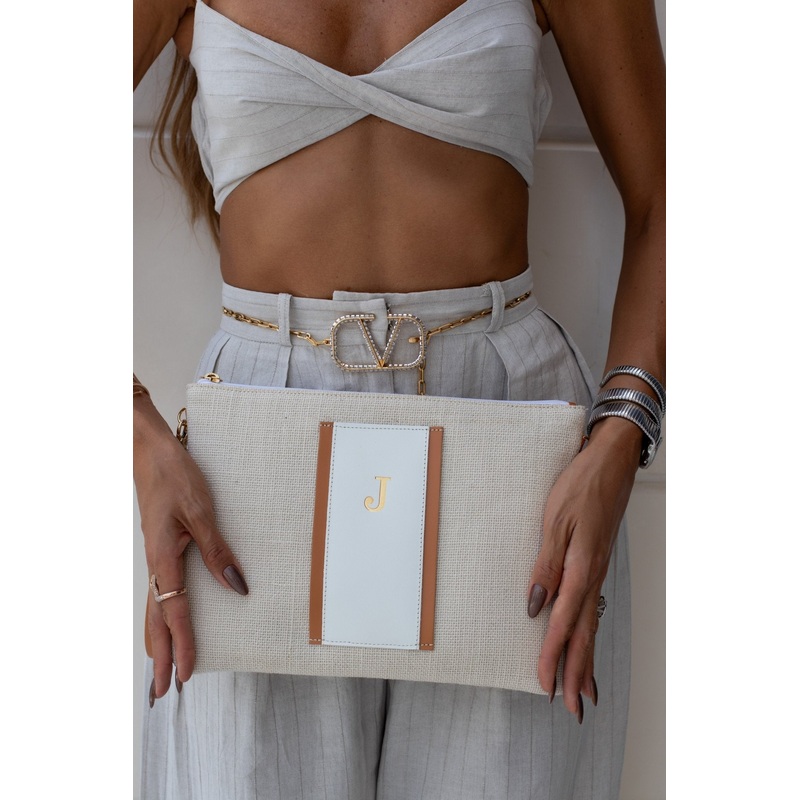 Annabel Straw Canvas Clutch