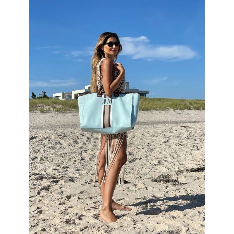 The Lily Canvas Jumbo – Sky Blue with Dark Tan Handles – Design Your Own