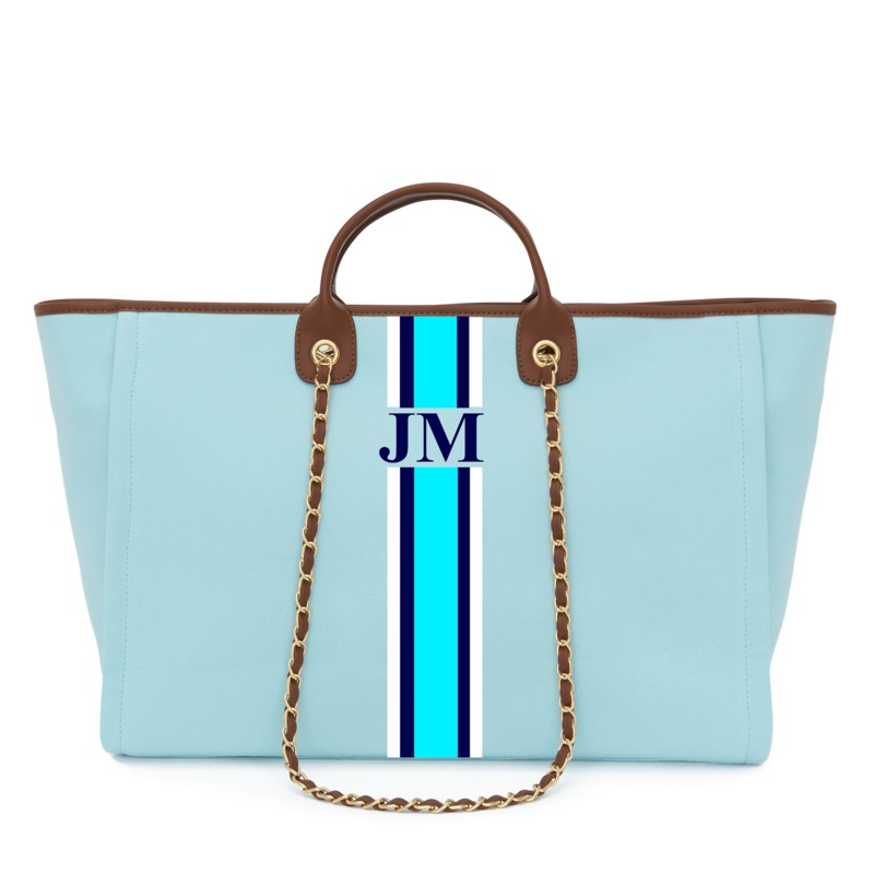 The Lily Canvas Jumbo – Sky Blue with Dark Tan Handles – Design Your Own