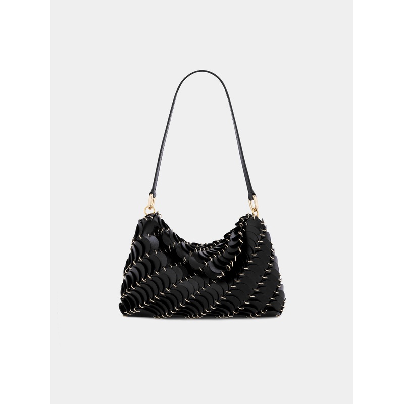 Black Paco shoulder clutch in calfkin leather