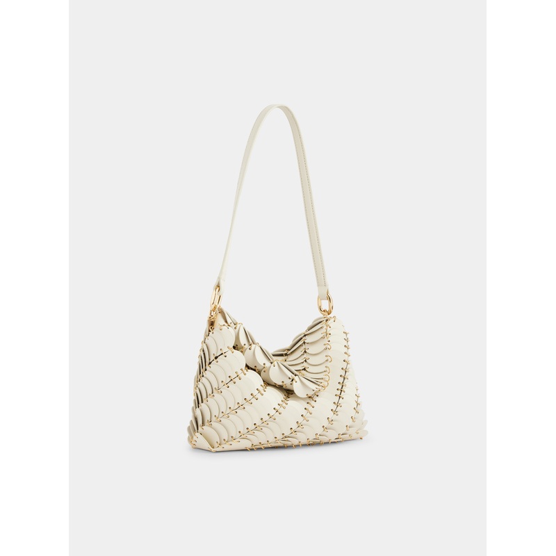 Cream Paco shoulder clutch in calfskin leather
