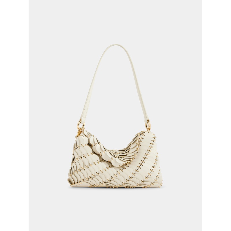Cream Paco shoulder clutch in calfskin leather