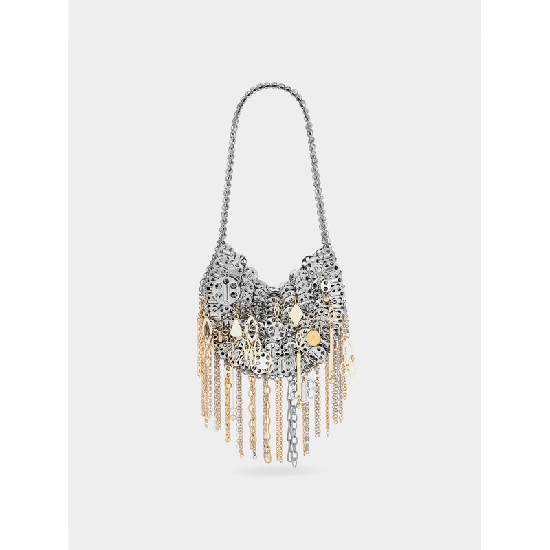 Iconic silver 1969 moon bag assembled with metallic pampilles