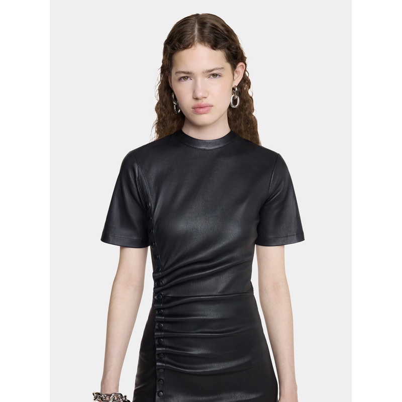Short gathered dress in lambskin