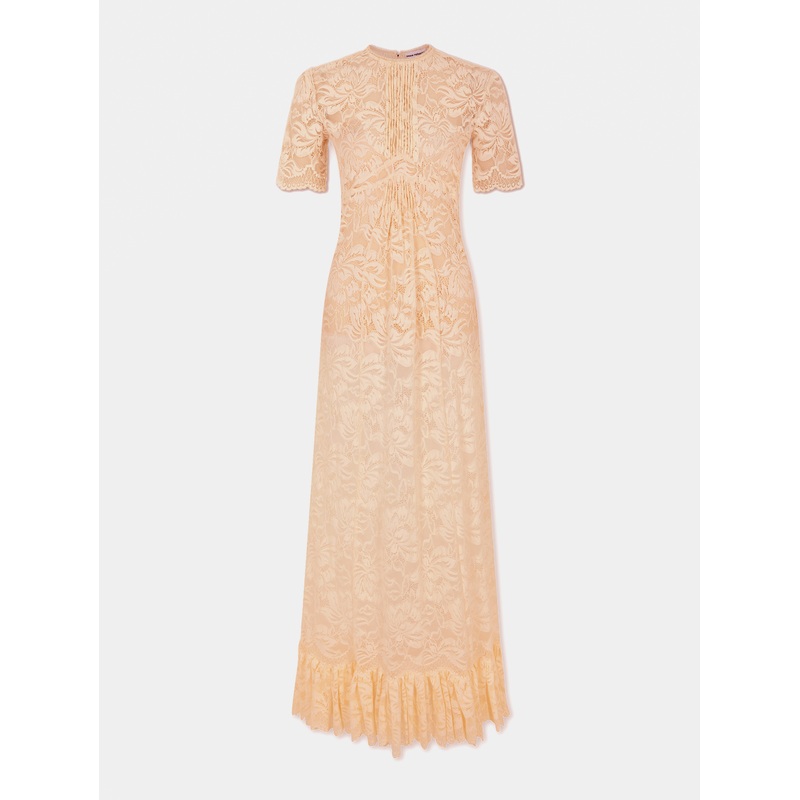 Long raffia colored lace dress