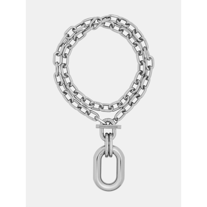 Silver double XL link necklace with pendant