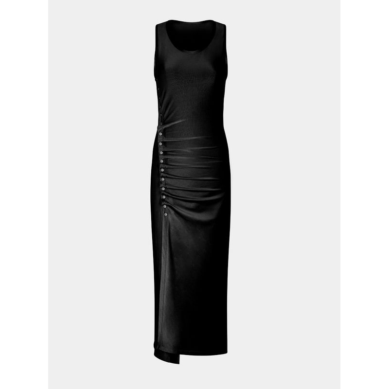 Sleeveless black drapp pression dress