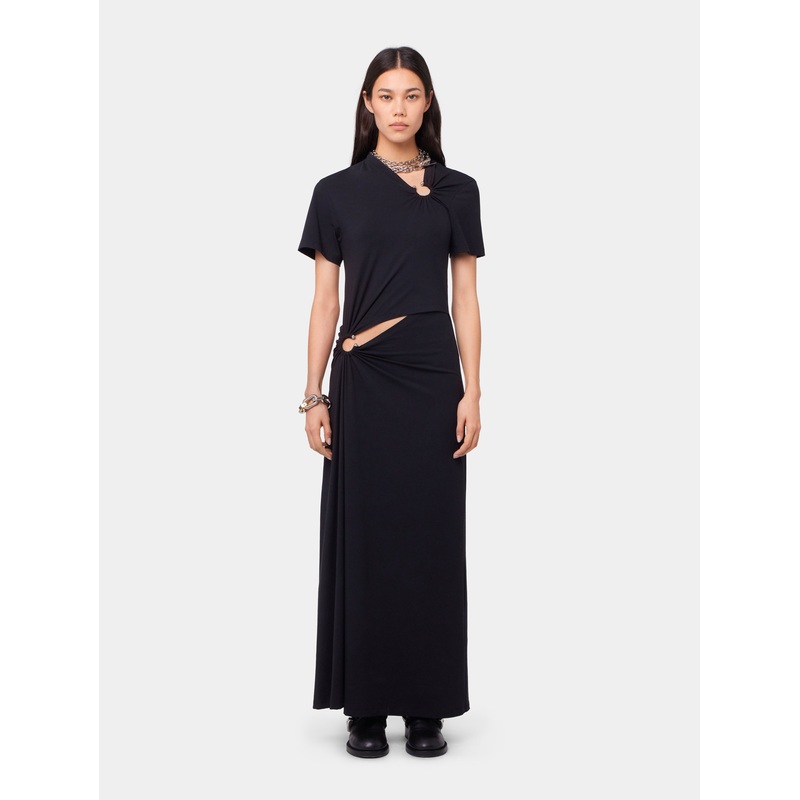 Black long piercing dress in cotton jersey
