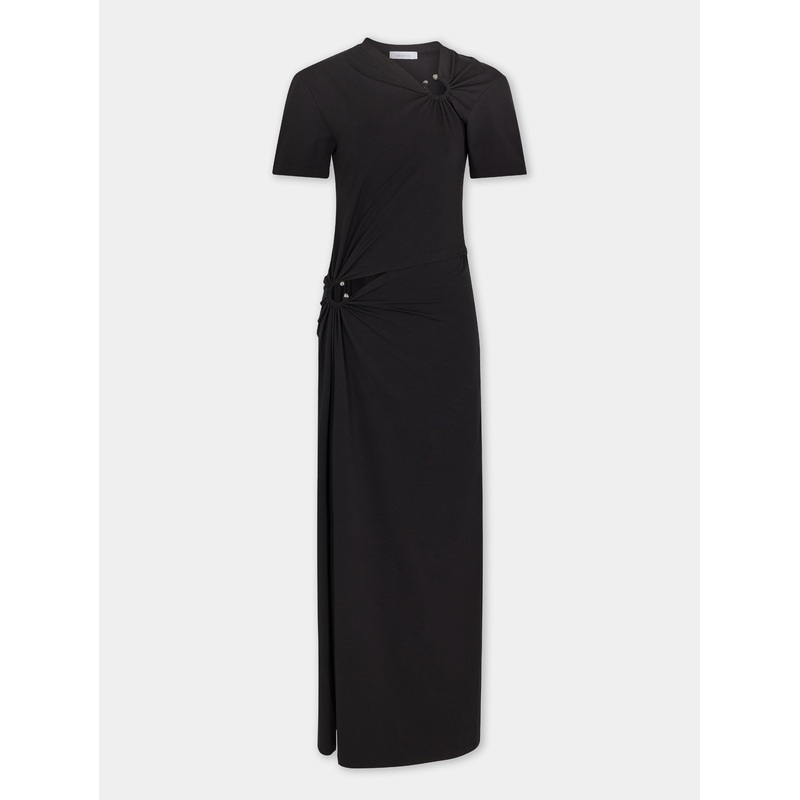 Black long piercing dress in cotton jersey