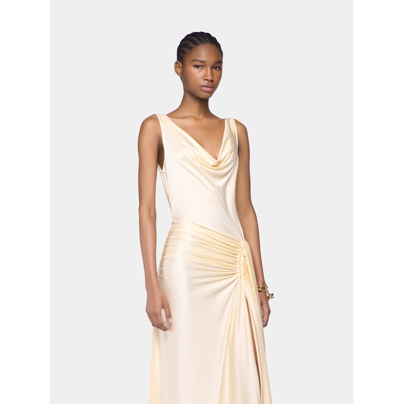 Cream long sleeveless dress in jersey