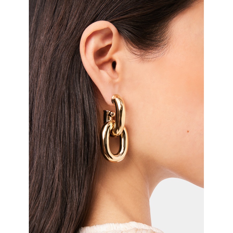 Gold double XL link earrings