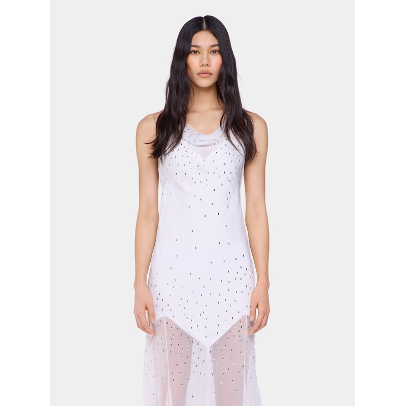 White long dress sleeveless in muslin and satin