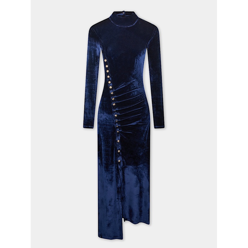 Draped midi dress in velvet