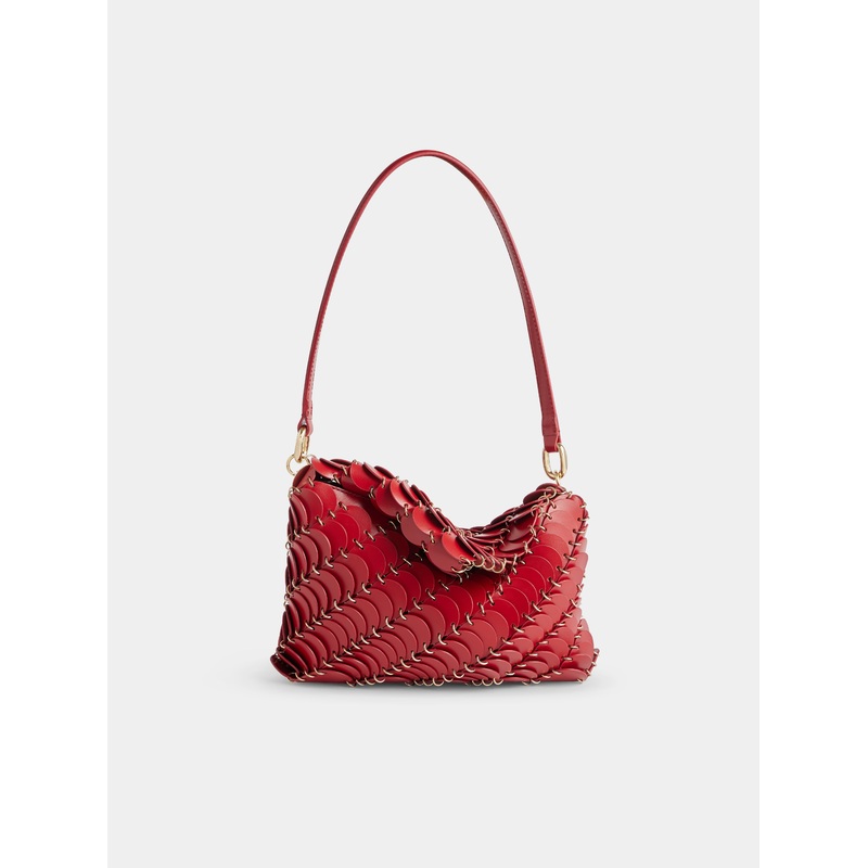 Red Paco shoulder clutch in calfskin leather