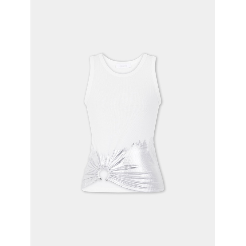 White tank top piercing in ribbed jersey