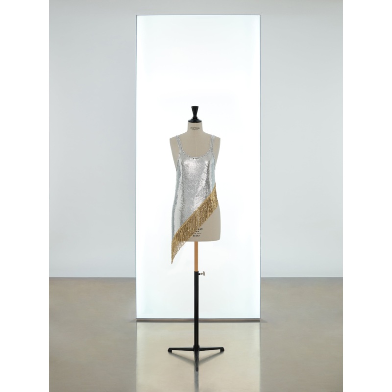 Asymmetric strap tunic in mesh