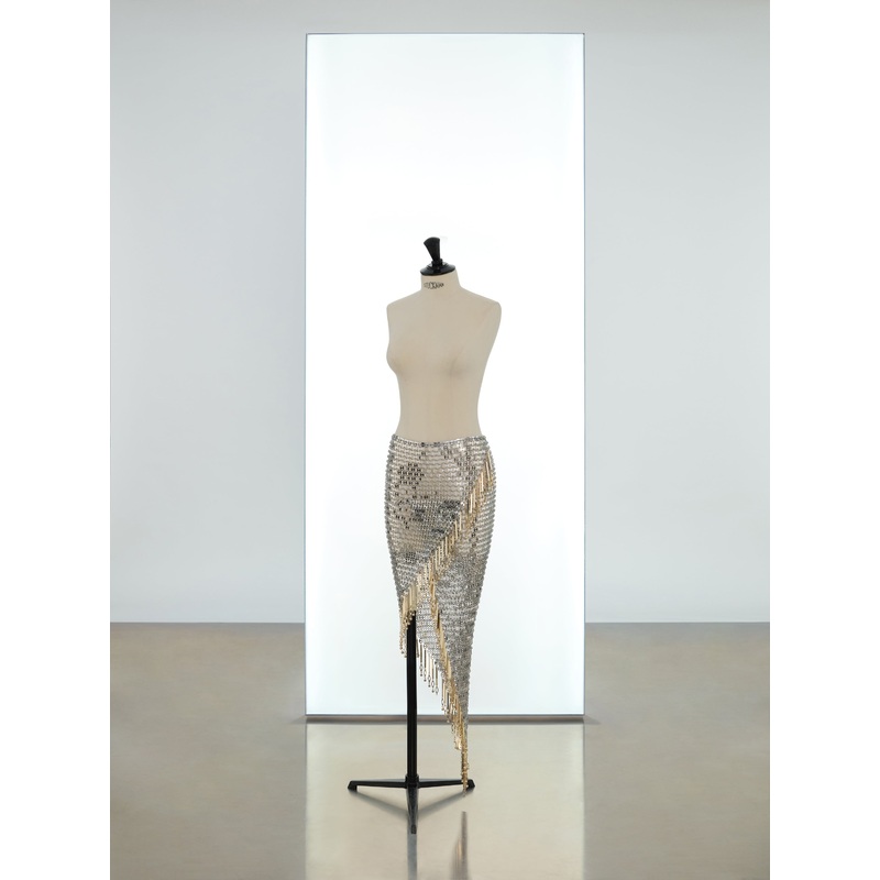 Mid length wrap skirt made in metallic eight assembly