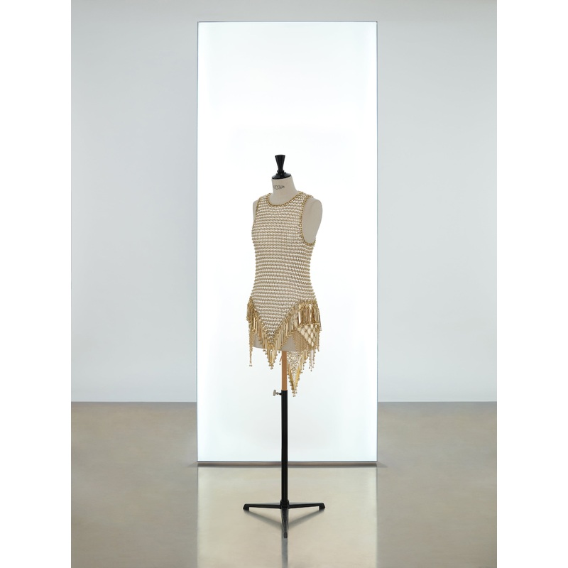 Short sleevesless dress made in metallic eight assembly