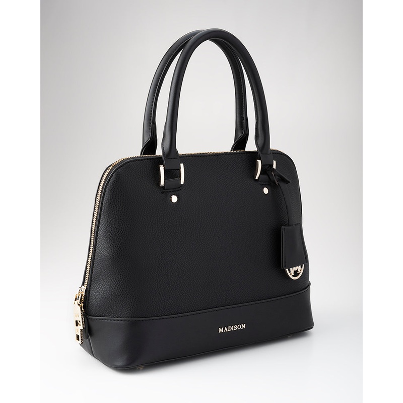 Grace Medium Dome Satchel Bag + Graphic Strap Black + Black & Stone
