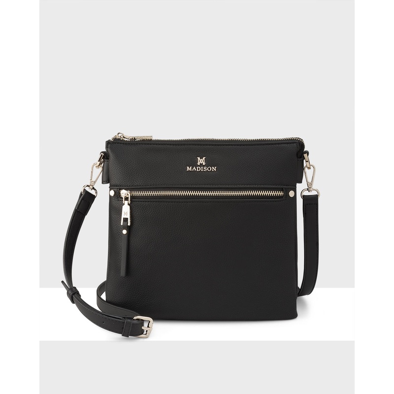 Renee Zip Top 2 Compartment Crossbody Bag Black