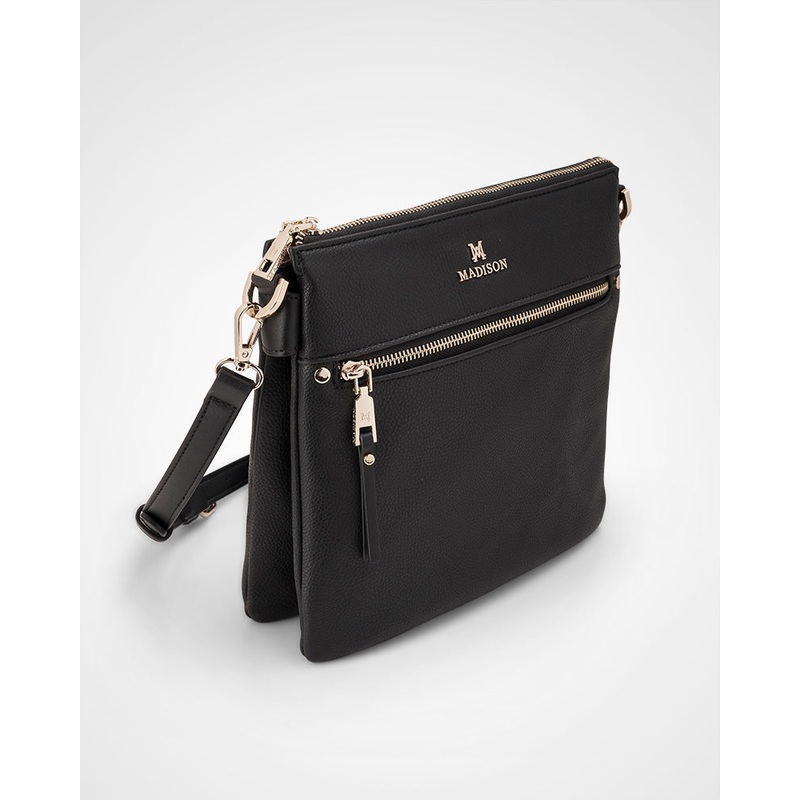 Renee Zip Top 2 Compartment Crossbody Bag + Zebra Bag Strap Black + Black & Stone