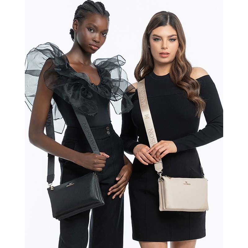 Avery 3 Compartment Crossbody Bag + Monogram Bag Strap Black / Silver Hardware + Black