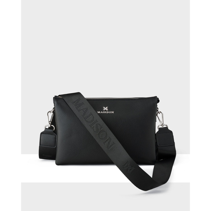 Avery 3 Compartment Crossbody Bag + Monogram Bag Strap Black / Silver Hardware + Black