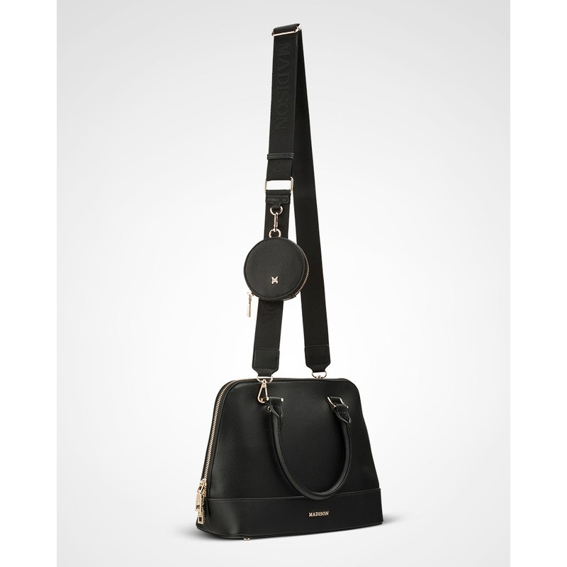 Grace Medium Dome Satchel Bag + Utility Bag Strap Black + Black