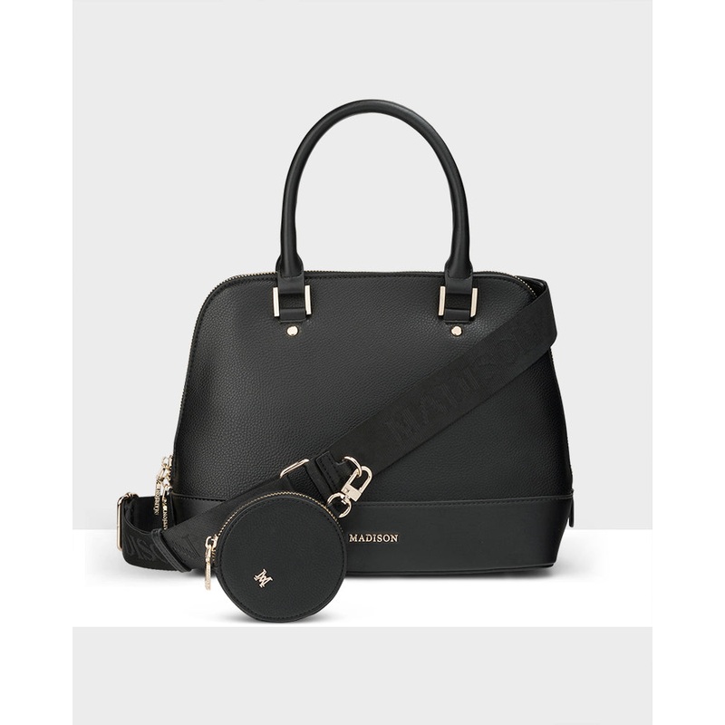 Grace Medium Dome Satchel Bag + Utility Bag Strap Black + Black