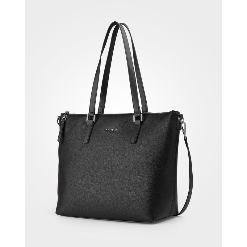 Inga Large Zip Top Tote Bag With Laptop Pocket Black / Gunmetal Hardware