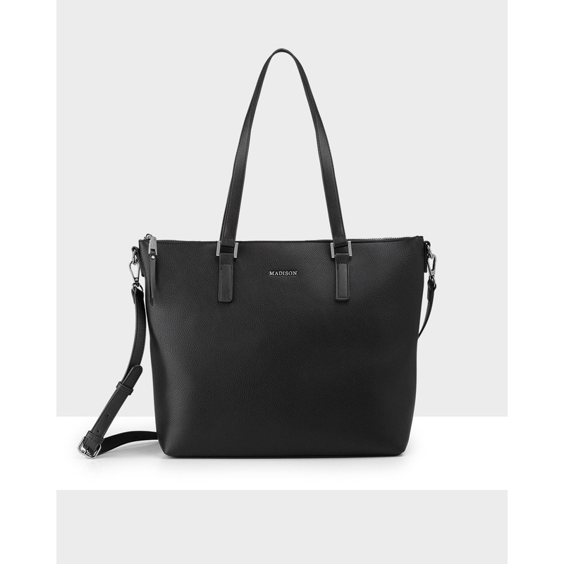 Inga Large Zip Top Tote Bag With Laptop Pocket Black / Gunmetal Hardware