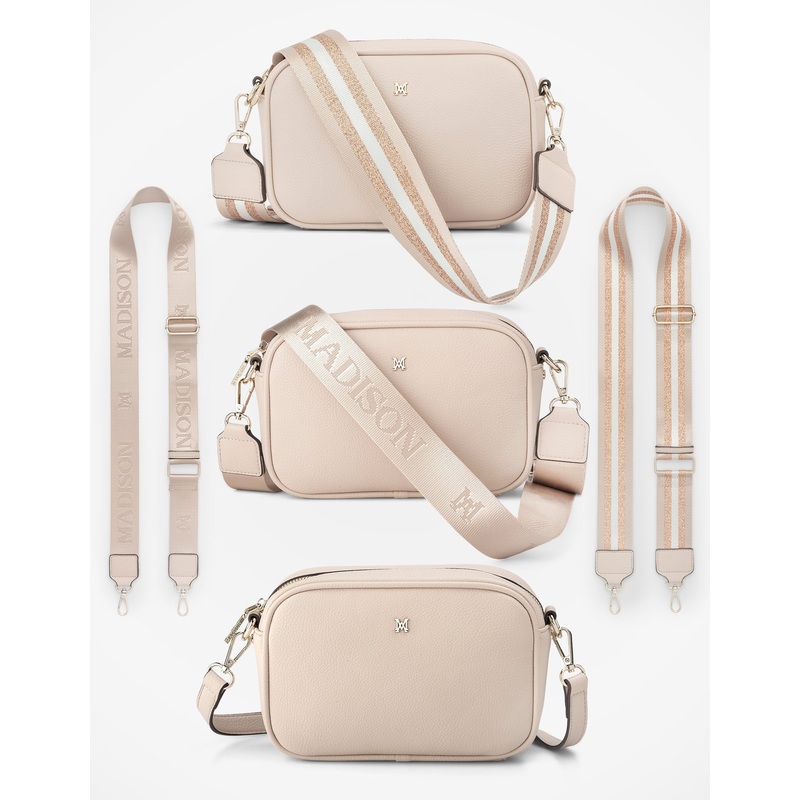 Monica Crossbody Bag & 3 Straps – One Bag 3 Ways Nude + Monogram + Metallic Stripe