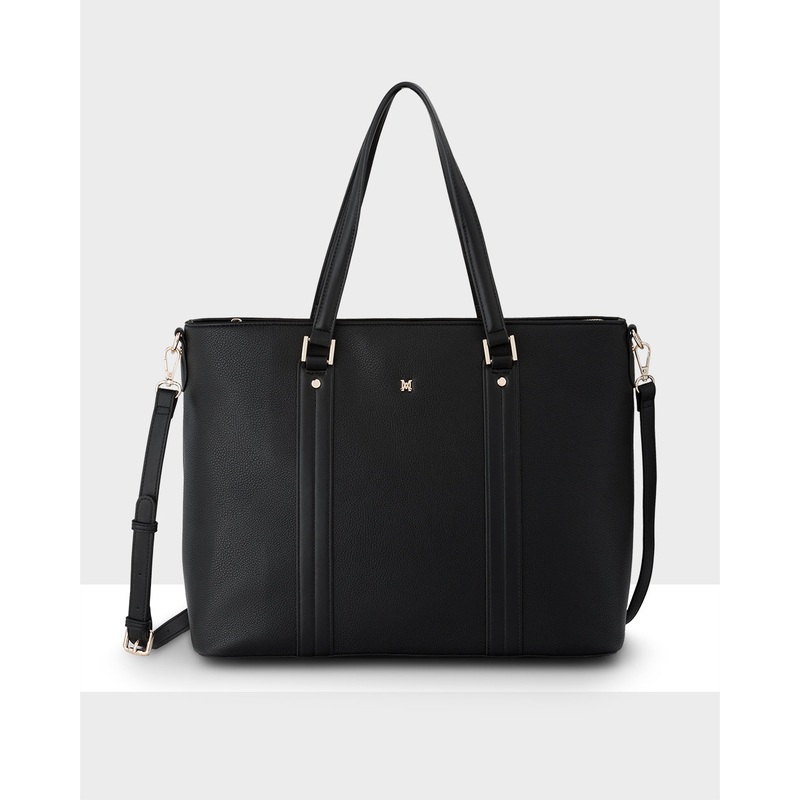 Tara Laptop Tote Work Bag With Crossbody Strap Black