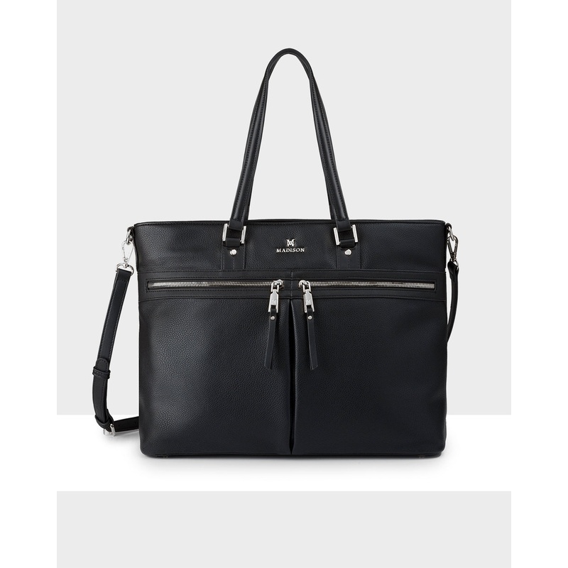 Trish Laptop Tote Work Bag With Crossbody Strap Black / Silver Hardware
