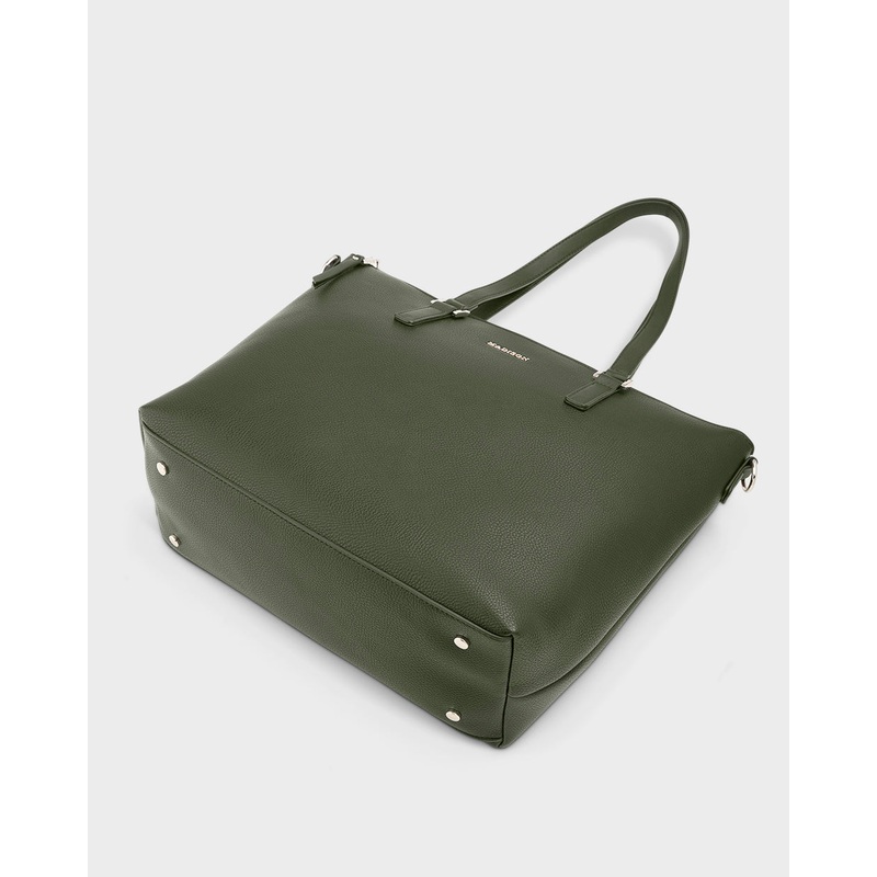 Inga Large Zip Top Tote Bag With Laptop Pocket Olive Green