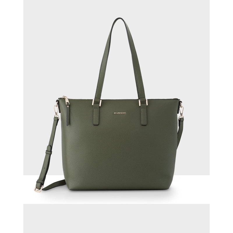 Inga Large Zip Top Tote Bag With Laptop Pocket Olive Green