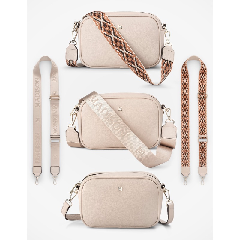 Monica Crossbody Bag & 3 Straps – One Bag 3 Ways Nude + Monogram + Natural & Browns Aztec
