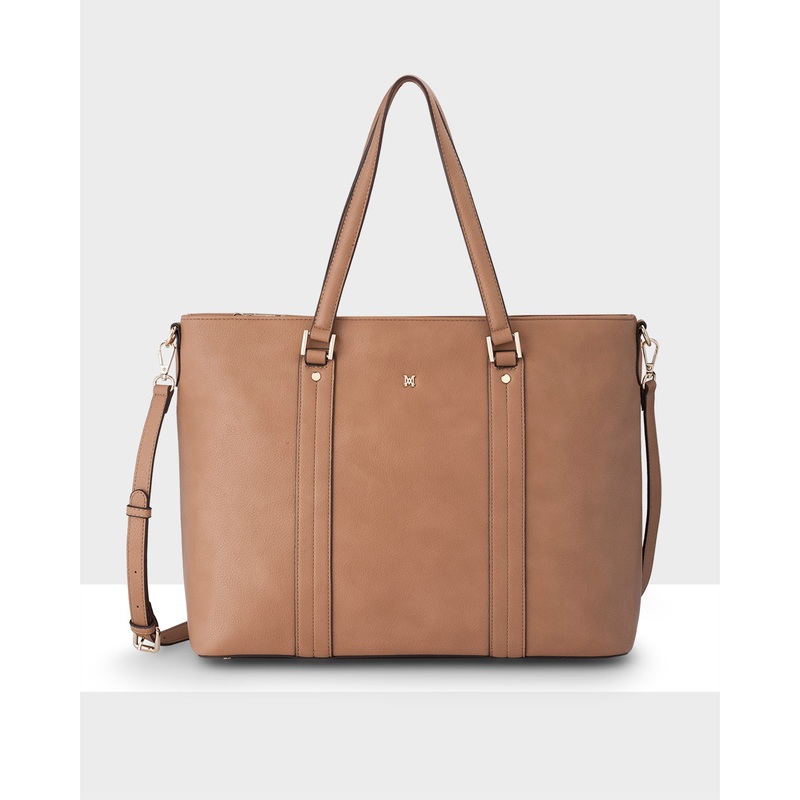Tara Laptop Tote Work Bag With Crossbody Strap Caramel