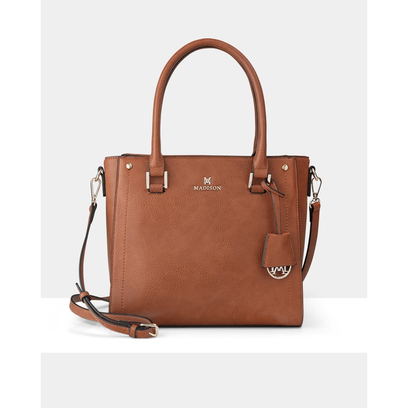 Angie Medium 3 Compartment Satchel Bag + Aztec Bag Strap Dk Tan + Browns