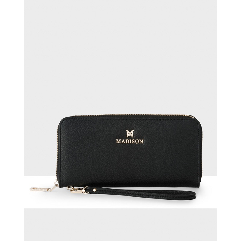 Harlow Zip Around Clutch Wallet With Detachable Wrist Strap Black