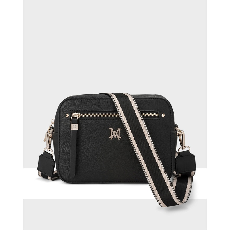 Molly Camera Crossbody Bag + Stripe Bag Strap Black + Black & Stone