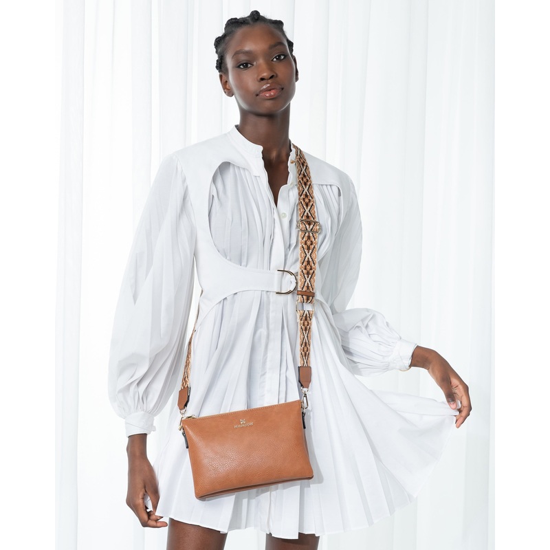 Avery 3 Compartment Crossbody Bag + Aztec Bag Strap Dk Tan + Browns