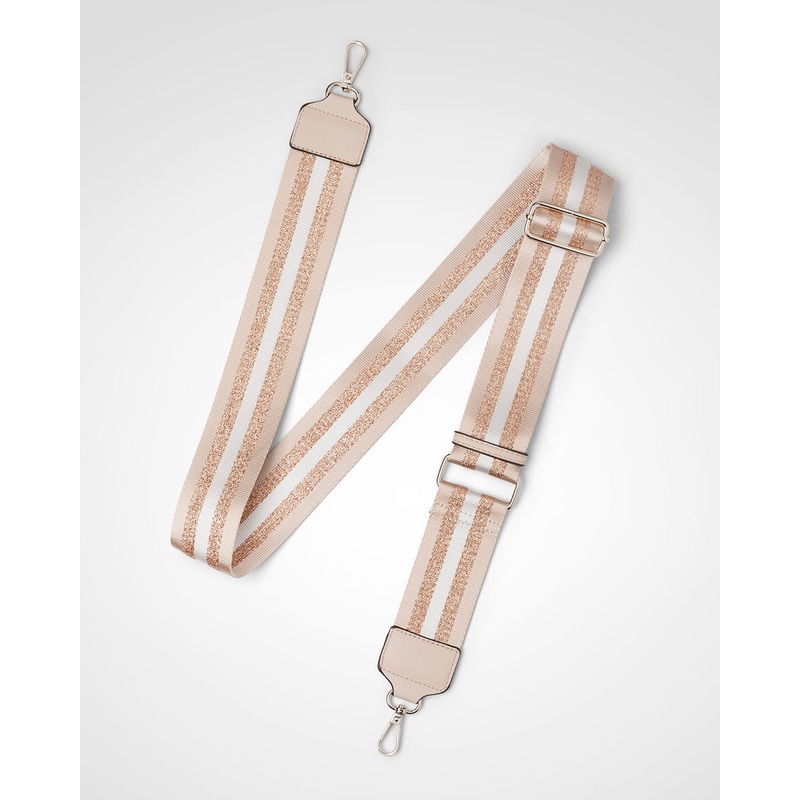 Charlotte Double Zip Crossbody Bag + Metallic Stripe Bag Strap Nude + Nude, White, Rose Gold