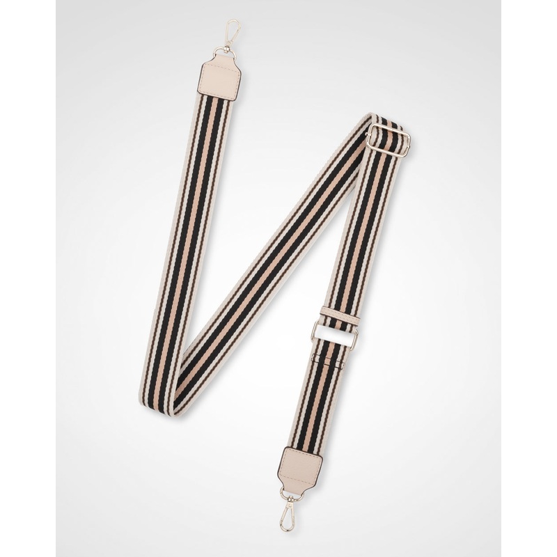 Charlotte Double Zip Crossbody Bag + Stripe Bag Strap Nude + Stone, White & Black