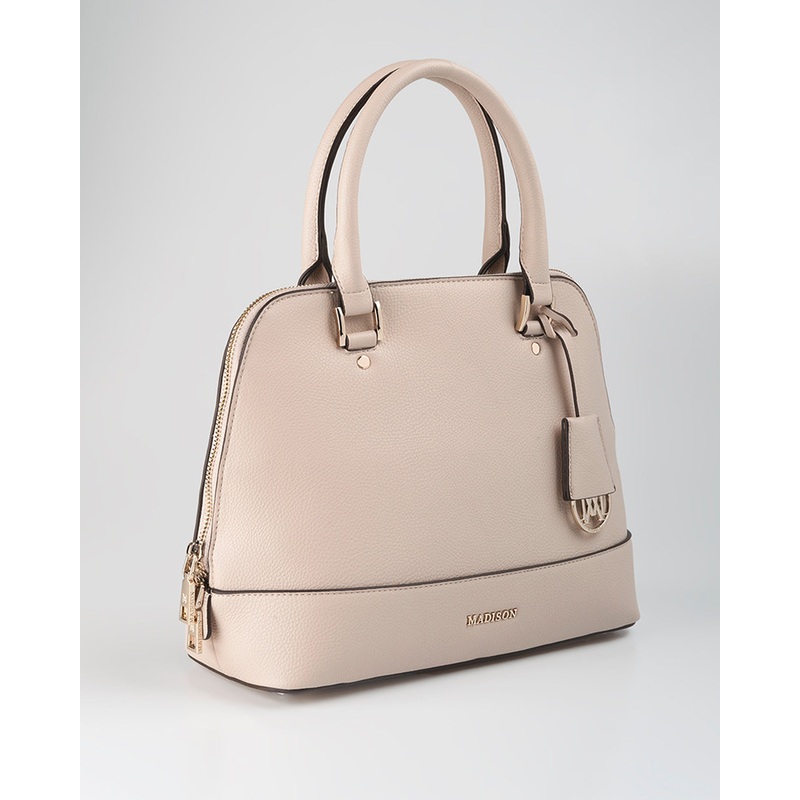 Grace Medium Dome Satchel Bag + Graphic Strap Nude + Black & Stone