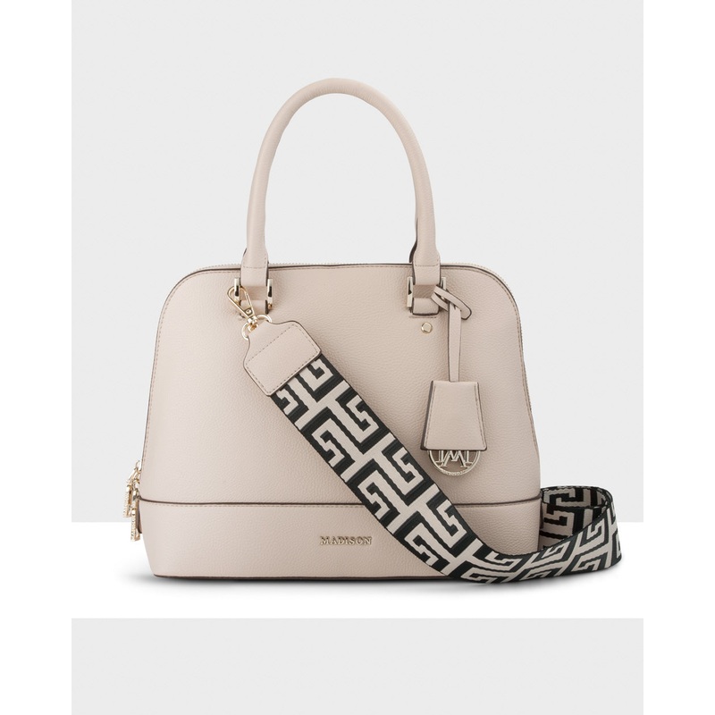 Grace Medium Dome Satchel Bag + Graphic Strap Nude + Black & Stone