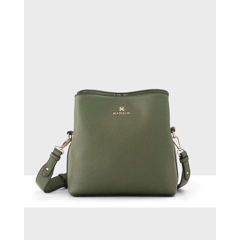 Joanie 3 Compartment Crossbody Bucket Bag Olive Green