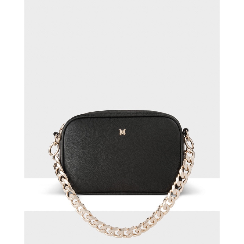 Monica Camera Crossbody Bag + Chunky Chain Strap Black + Gold